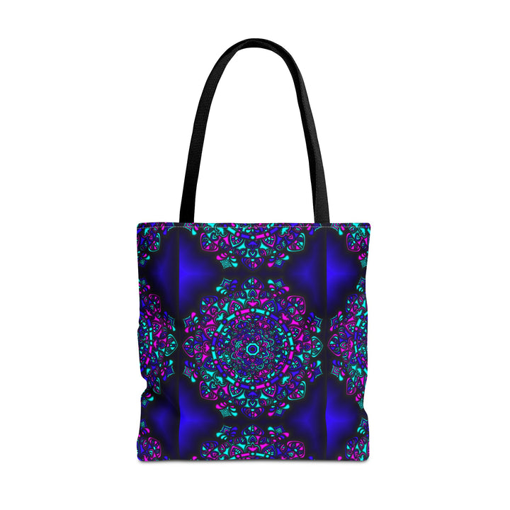 Kaleidoscope Mandala Tote Bag — Vibrant Neon Floral Pattern