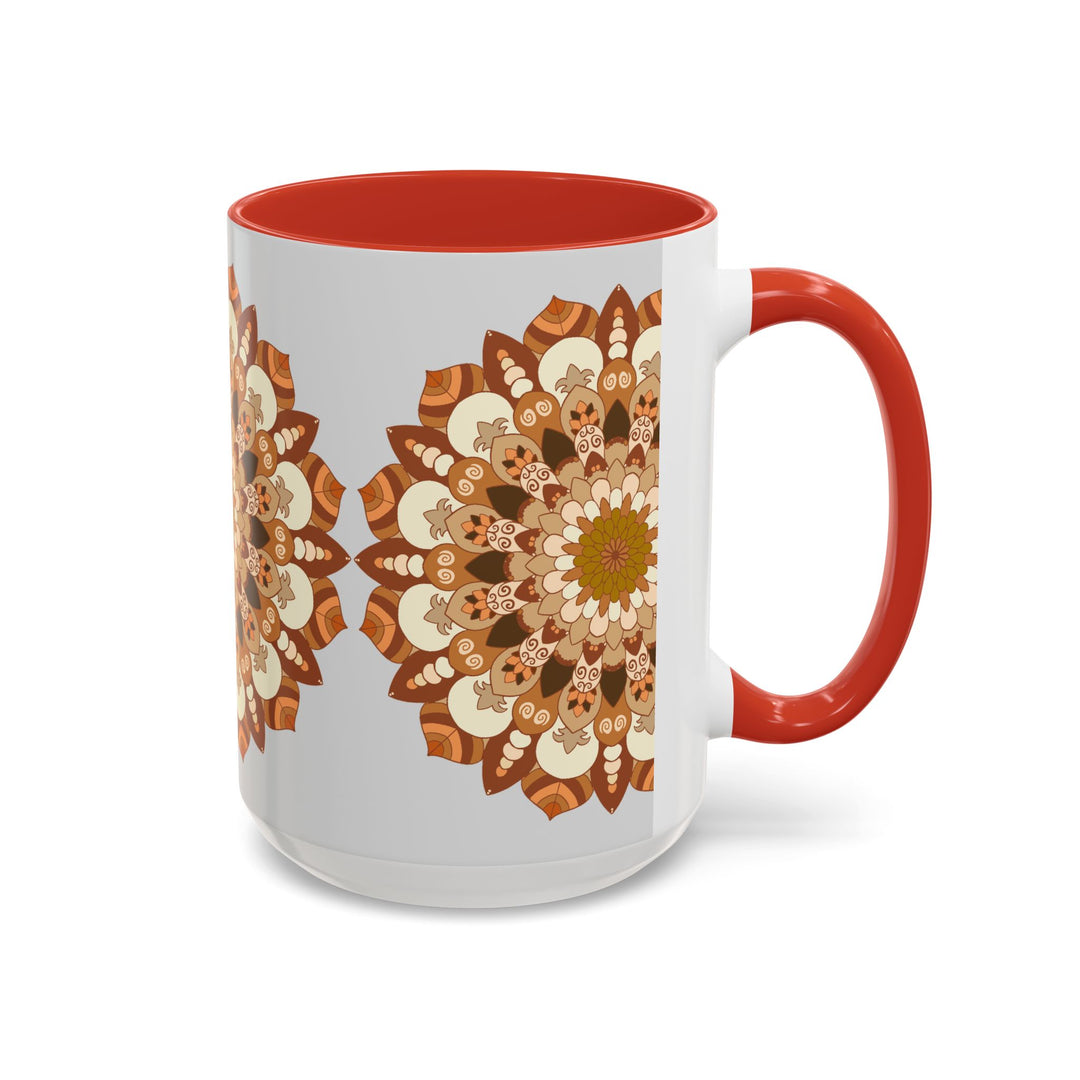 Stylish light grey mandala art mug with intricate and delicate design