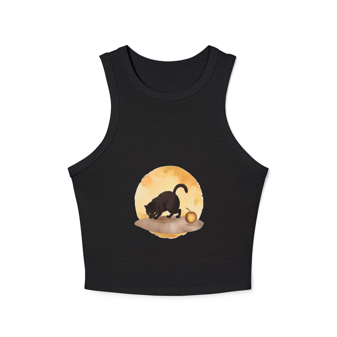 Black Cat & Moon Racerback Tank Top for women in black color