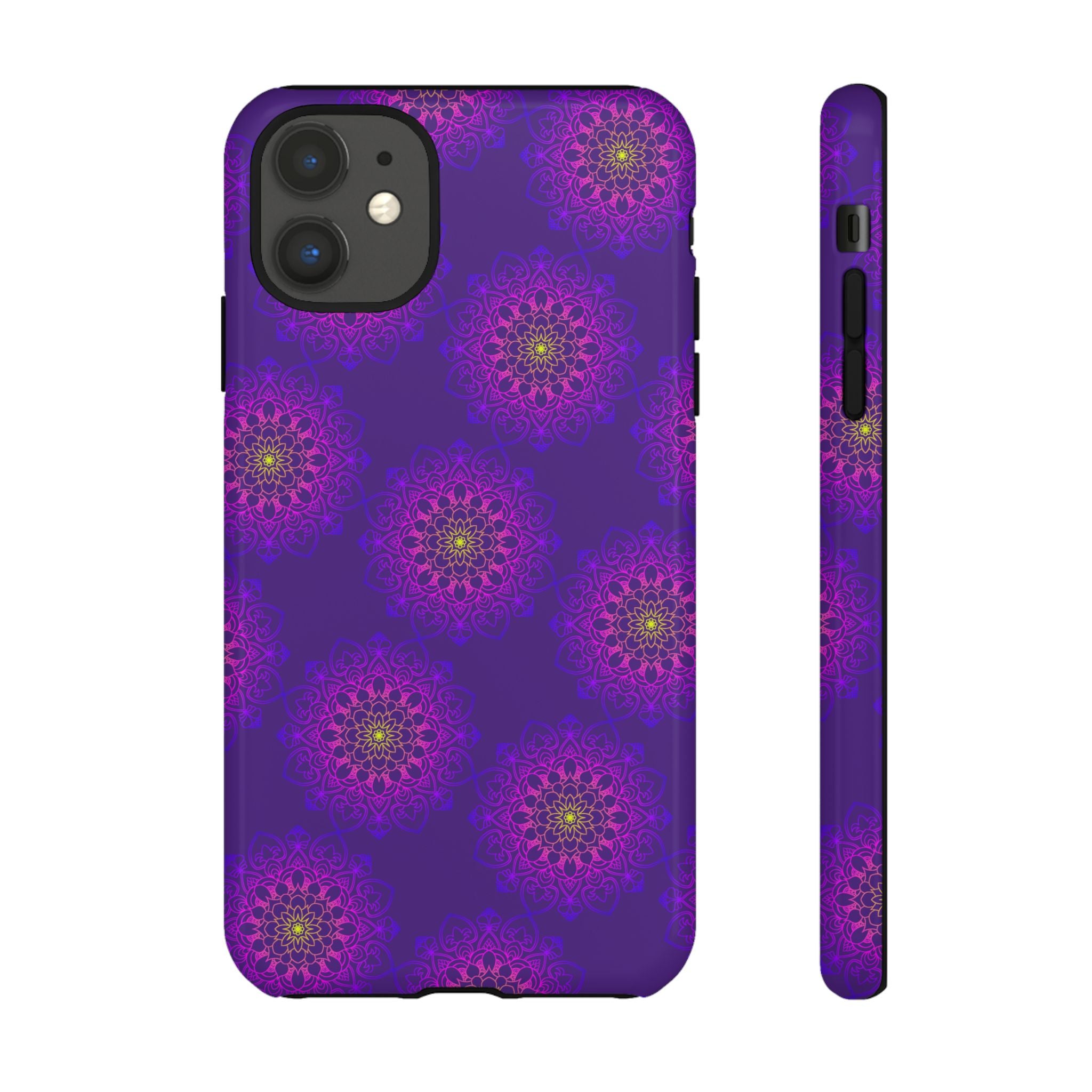 Custodia per iPhone con motivo floreale viola intricato e audace motivo mandala