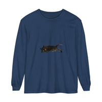 Black cat with closed eyes sleeping peacefully on a unisex long sleeve t-shirt