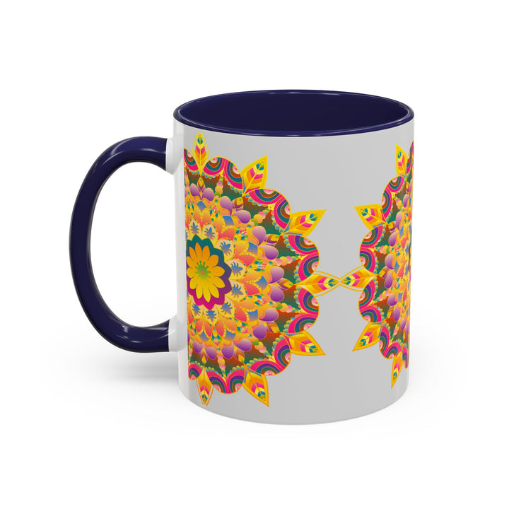 Colorful ceramic mug with intricate mandala floral design, perfect for art enthusiasts