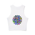 Vibrant Mandala Racerback Tank Top with intricate, colorful mandala design, perfect for yoga or casual wear, available in multiple sizes and vibrant colors