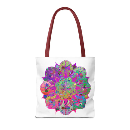 A vibrant and intricately designed mandala tote bag with colorful patterns