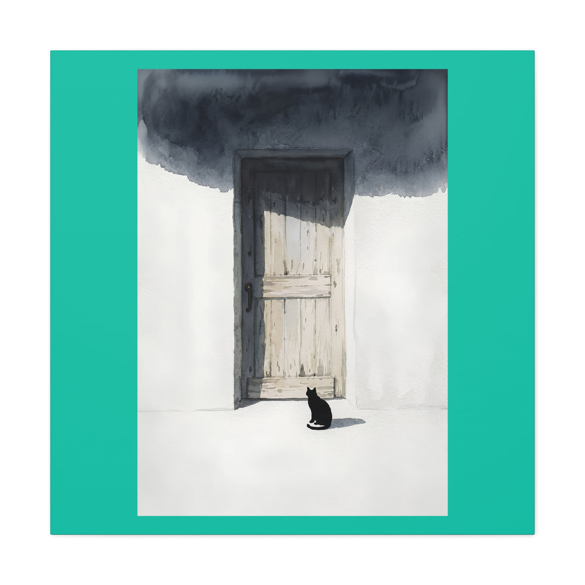 Cat at the Door Matte Canvas Wall Art — Moody Minimalist Cat Illustration