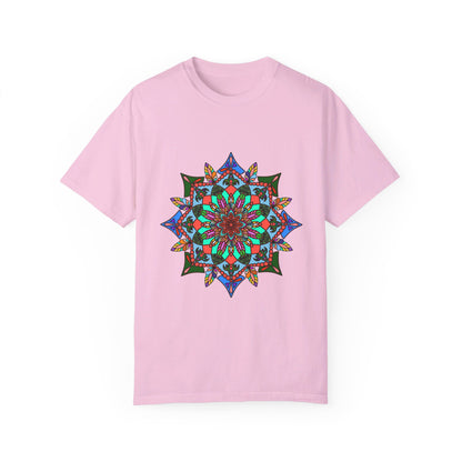 Unisex mandala t-shirt made of 100% ring-spun cotton, designed with hand-drawn mandala art and garment-dyed for extra comfort