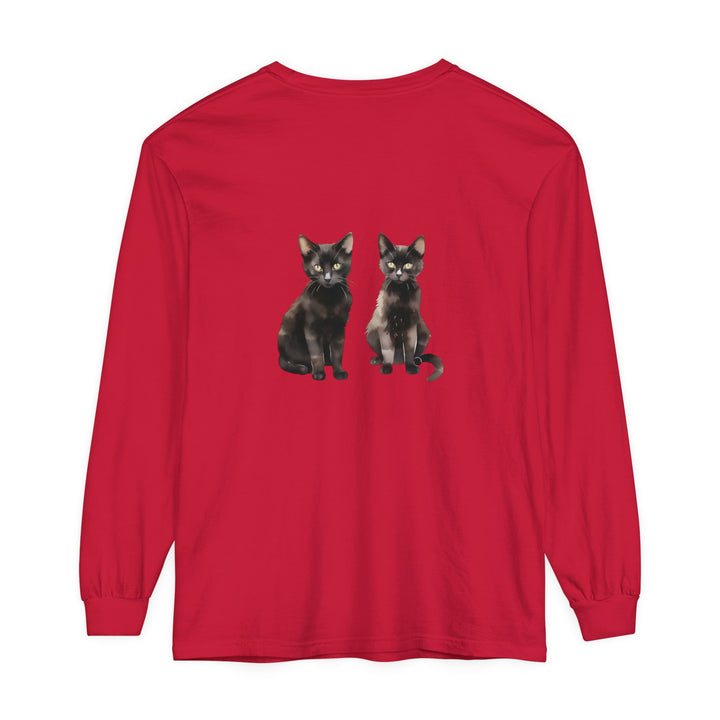 Black Cat Watercolor Art Long Sleeve T-Shirt - Unique and stylish feline-themed top perfect for cat lovers