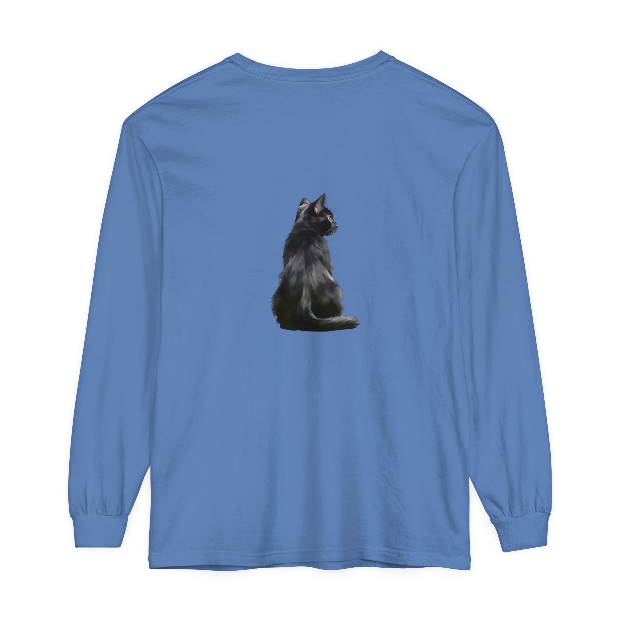 Black Cat Mystique Long Sleeve T-Shirt in black with elegant cat design