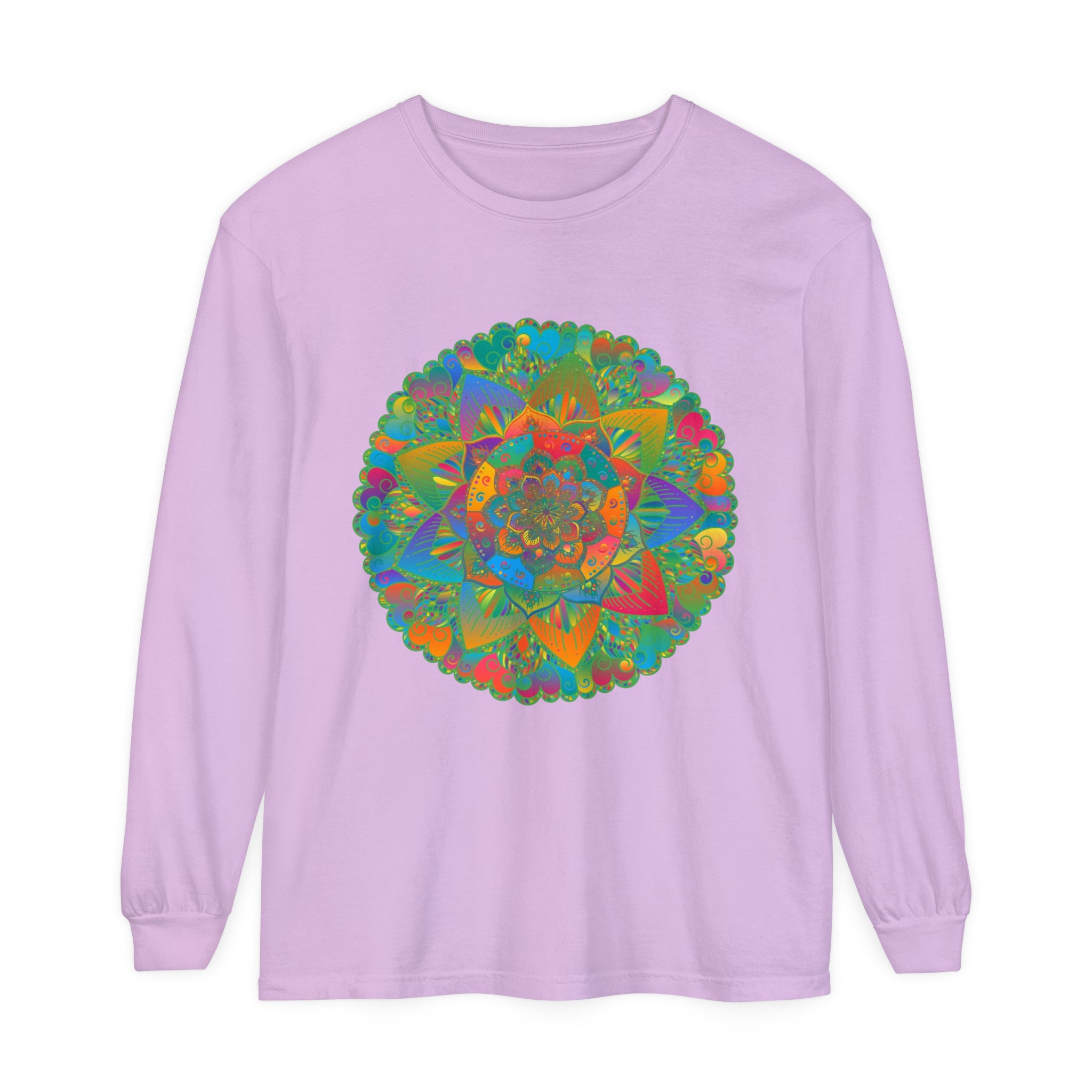 Colorful mandala pattern unisex long sleeve t-shirt in vibrant shades