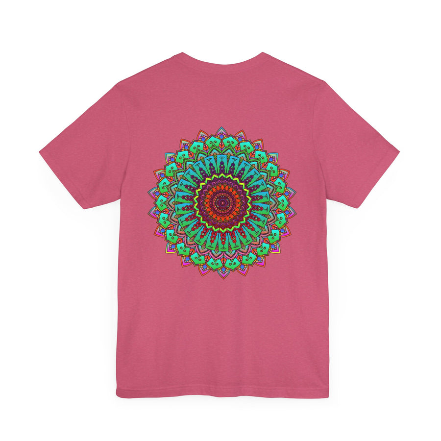 A colorful and intricately designed mandala tee representing spiritual peace and harmony for a vibrant and peaceful wardrobe addition