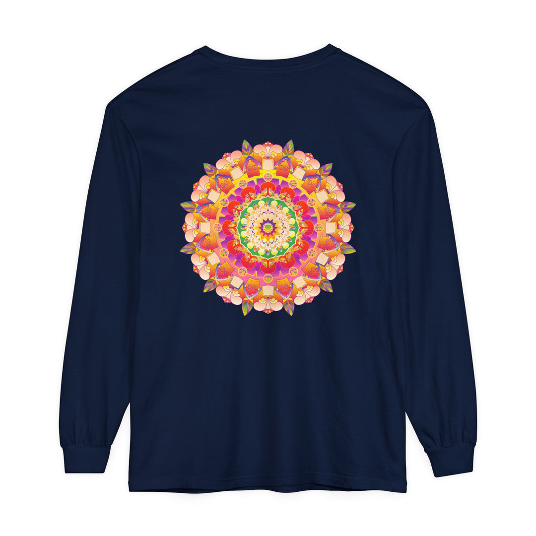 Colorful and intricate mandala design on unisex long sleeve t-shirt