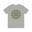 Vibrant Mandala Tee featuring intricate floral design in shades of blue, green, and purple, symbolizing spiritual peace and harmony