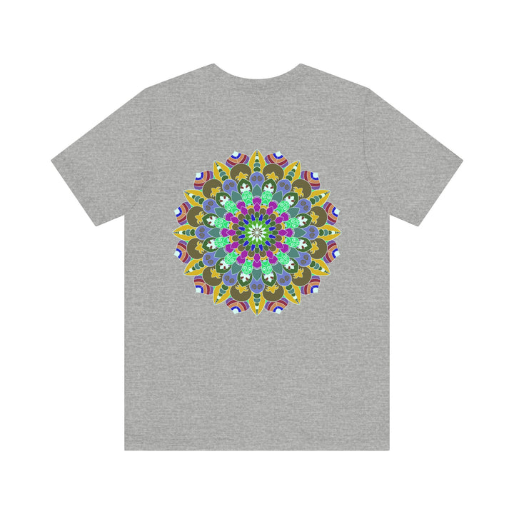 Vibrant Mandala Tee featuring intricate floral design in shades of blue, green, and purple, symbolizing spiritual peace and harmony