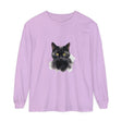 Black Cat Portrait - Unisex Long Sleeve T-Shirt featuring a stunning, detailed illustration of a black cat's face on a comfortable, long-sleeve shirt