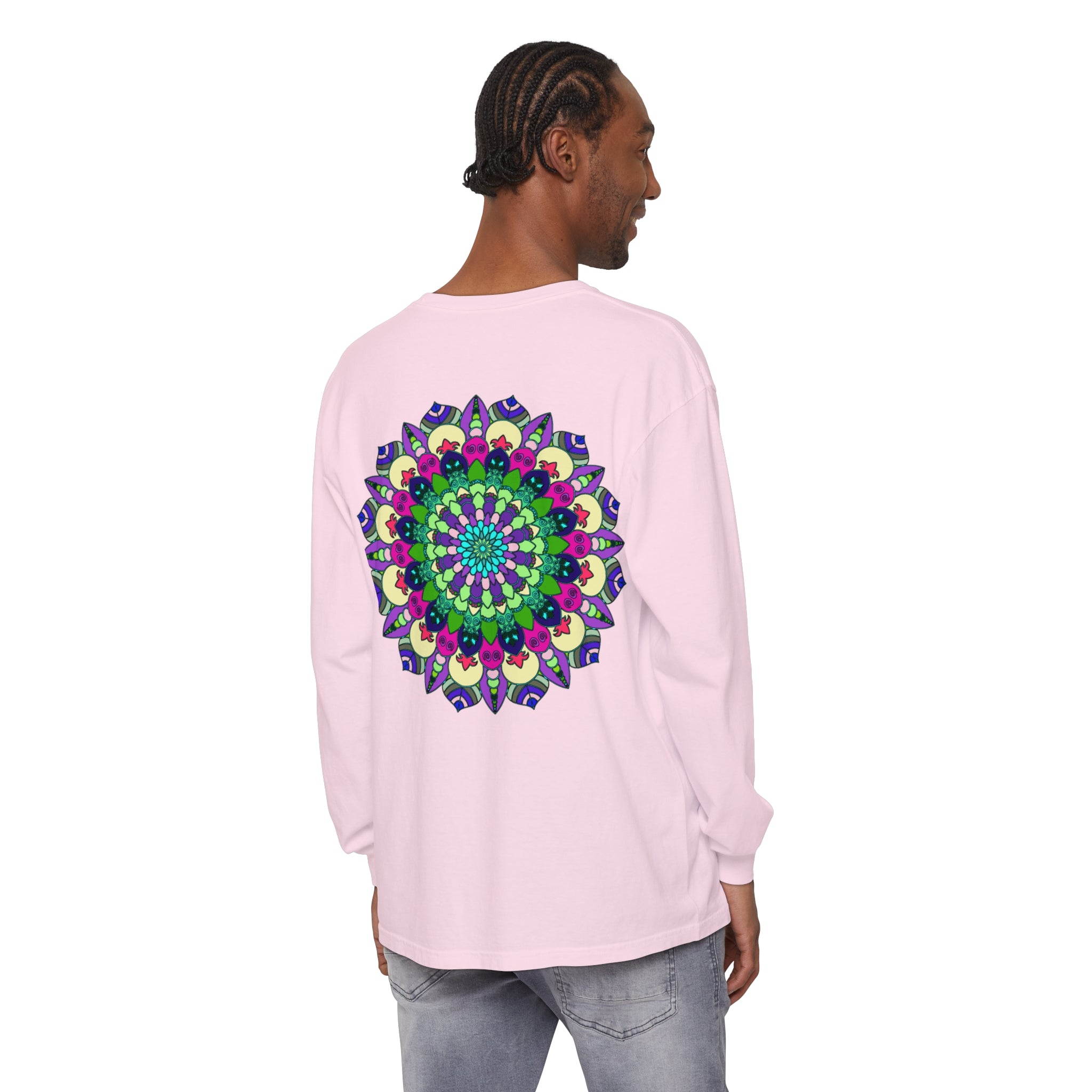 Colorful and intricate mandala design long sleeve t-shirt, suitable for all genders