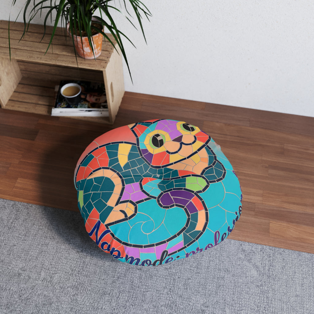 Cuscino da pavimento rotondo a forma di gatto con motivo a mosaico