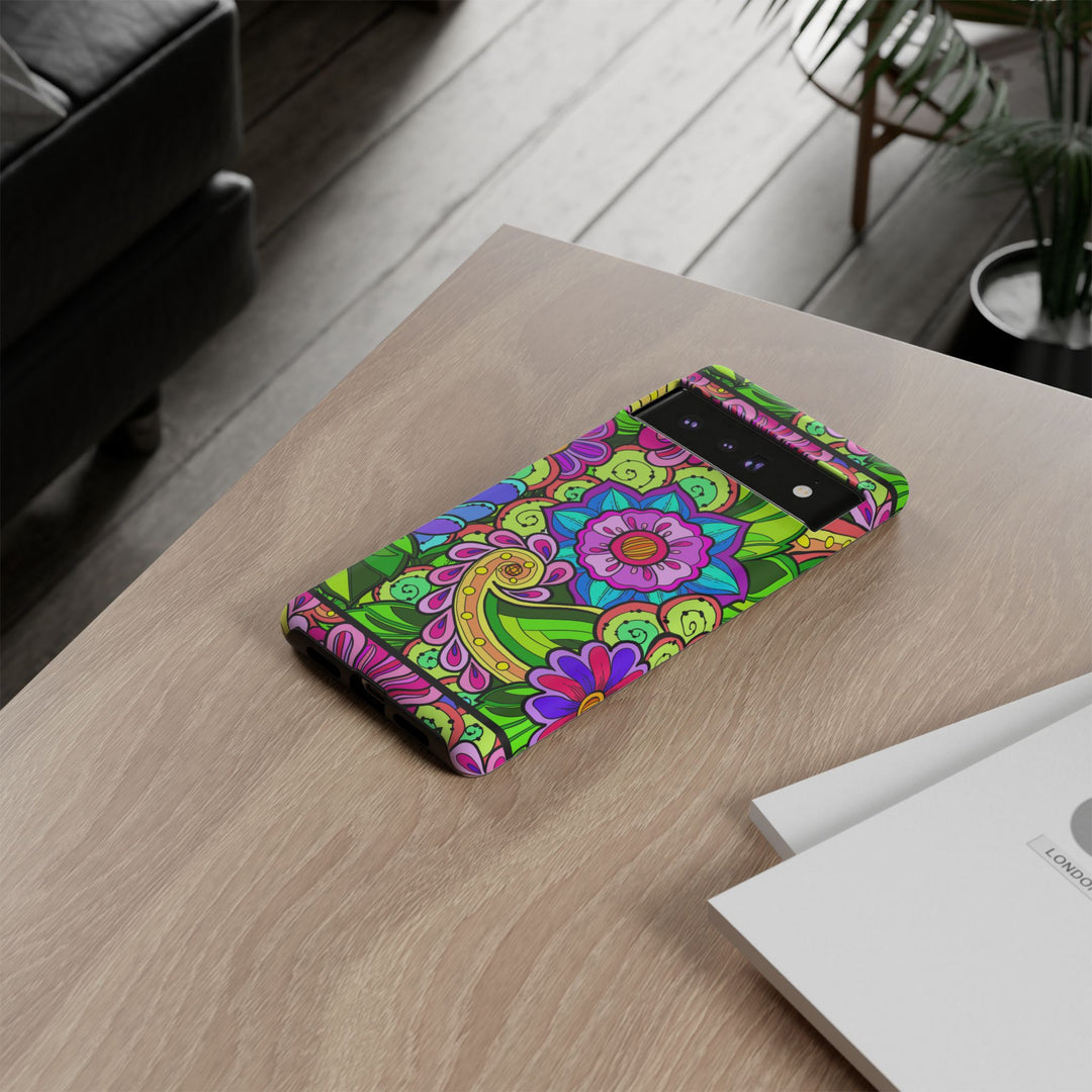 Floral Fantasy iPhone and Google Pixel Case in Bright Green Palette