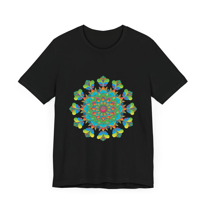 Vibrant and colorful tie dye t-shirt featuring a psychedelic mandala design