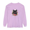 Black Cat Floral Watercolor Long Sleeve T-Shirt featuring a beautiful watercolor floral design and a cute black cat graphic on the front