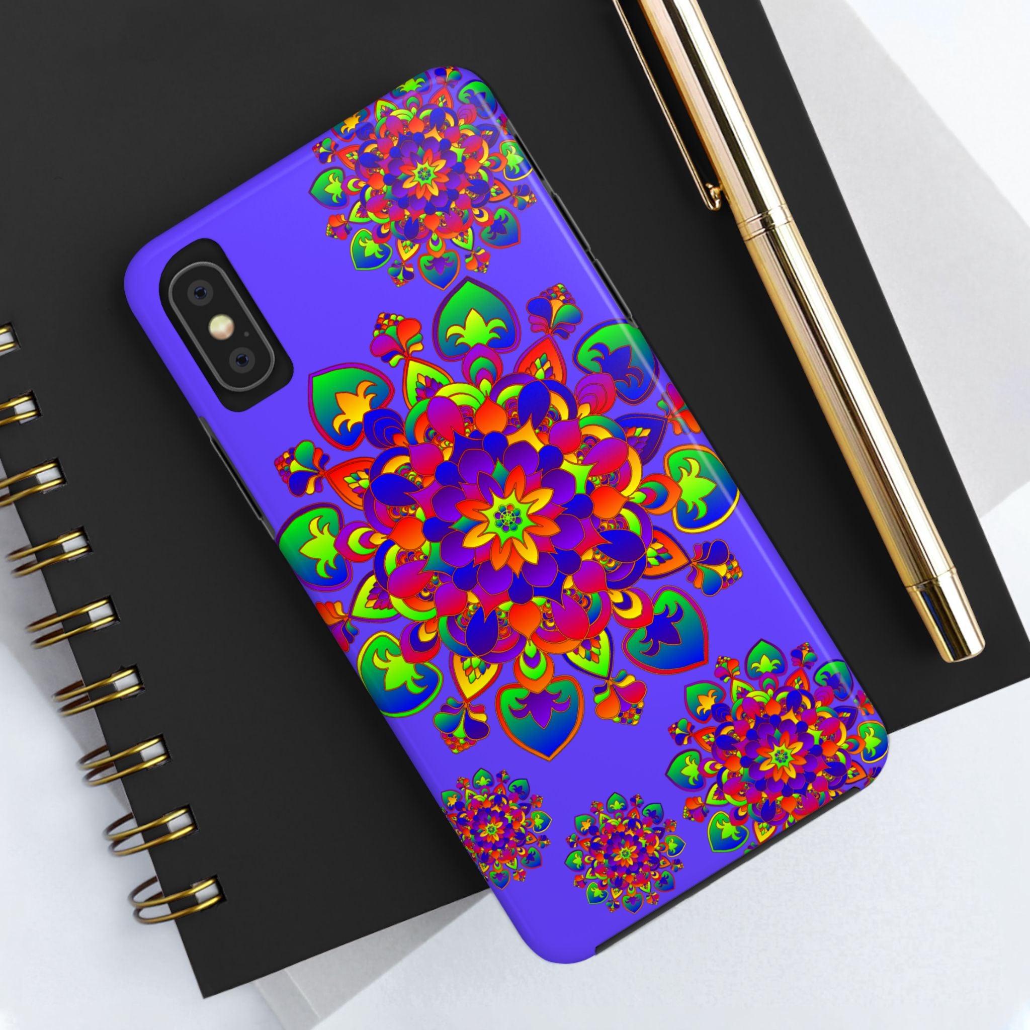 Colorful hand drawn mandala rainbow design phone case for stylish protection