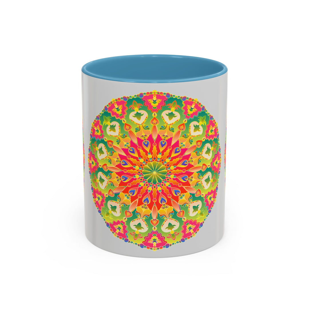 A beautiful mandala art mug with vibrant and colorful design