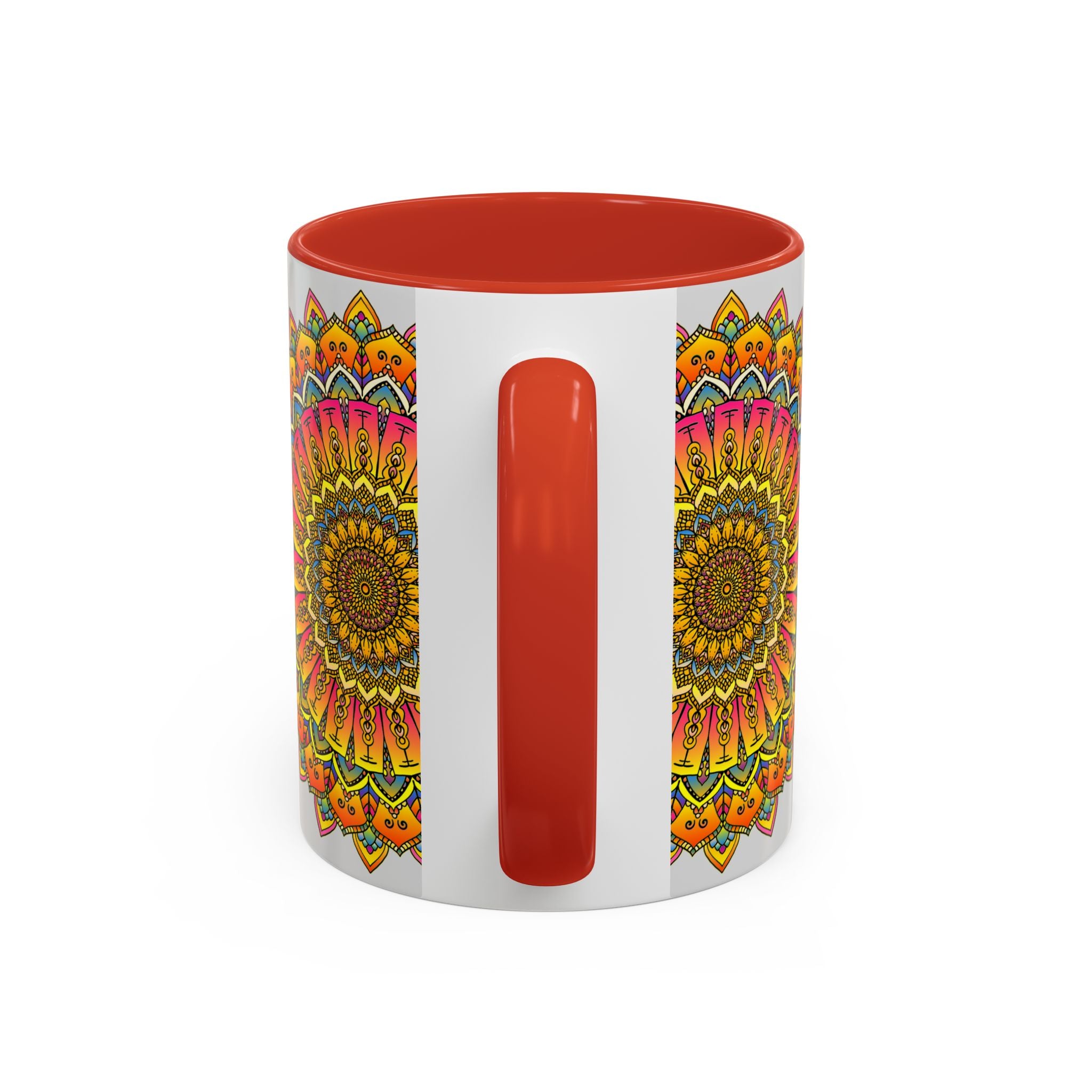 Beautiful ceramic mandala art mug with colorful floral design and intricate patterns