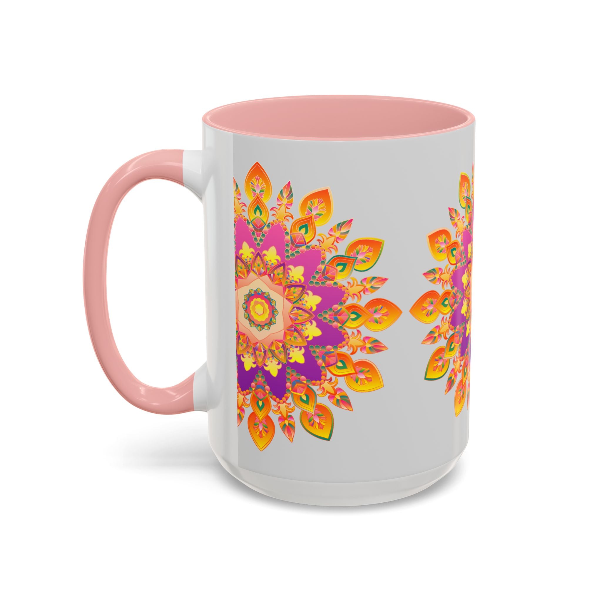 Colorful floral mandala art mug featuring intricate design and vibrant colors