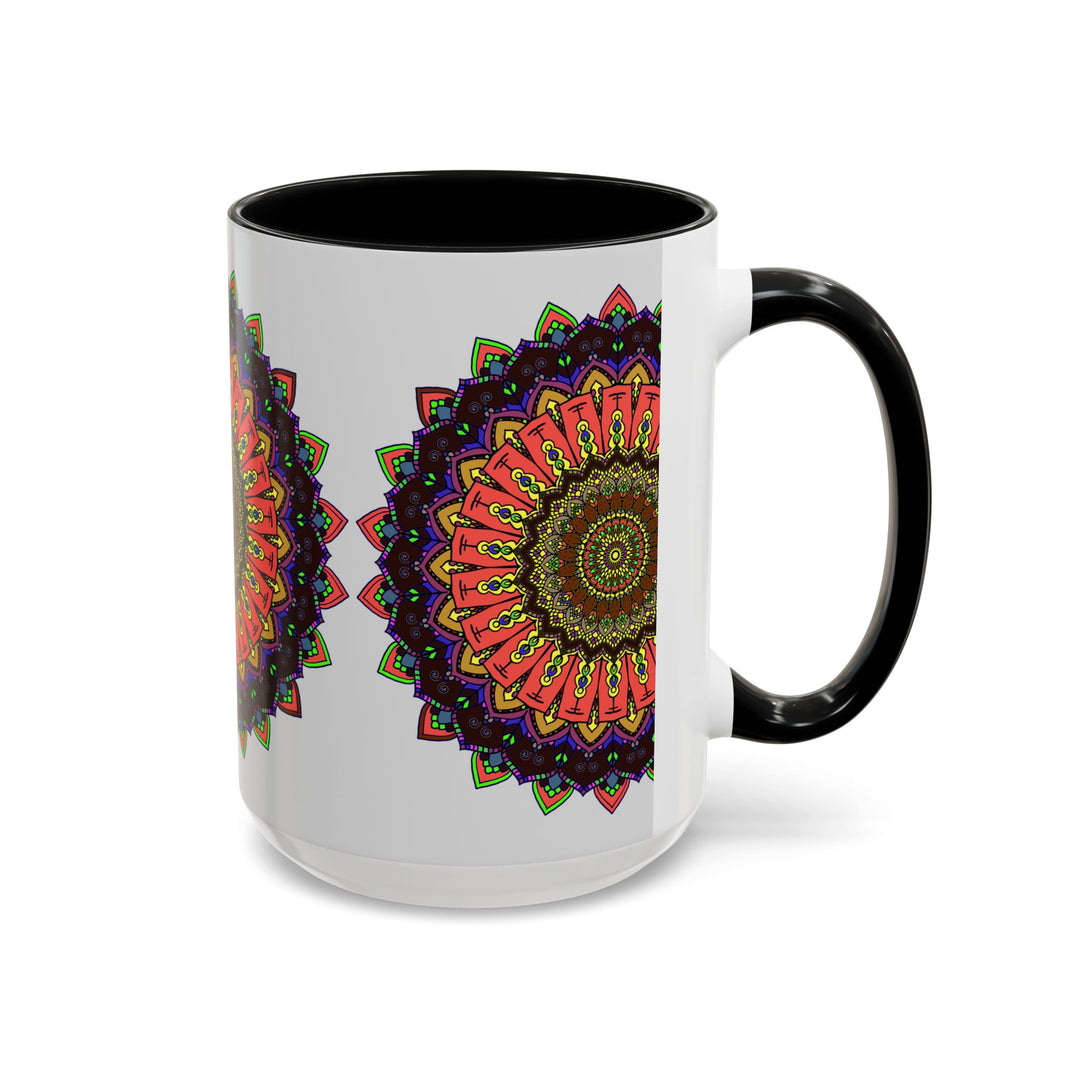 A vibrant and intricate mandala design adorns this unique ceramic mug, perfect for a spiritual and colorful addition to your morning routine