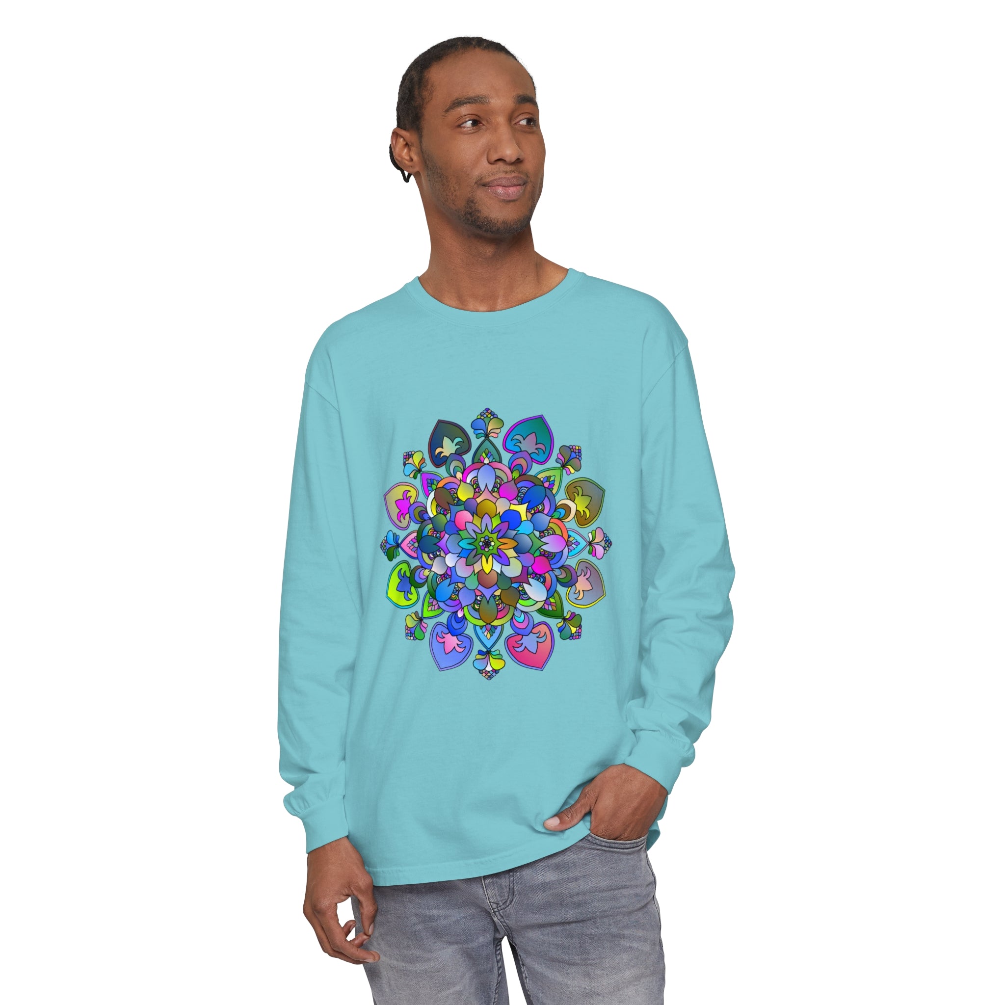 Colorful and intricate mandala design long sleeve t-shirt for women