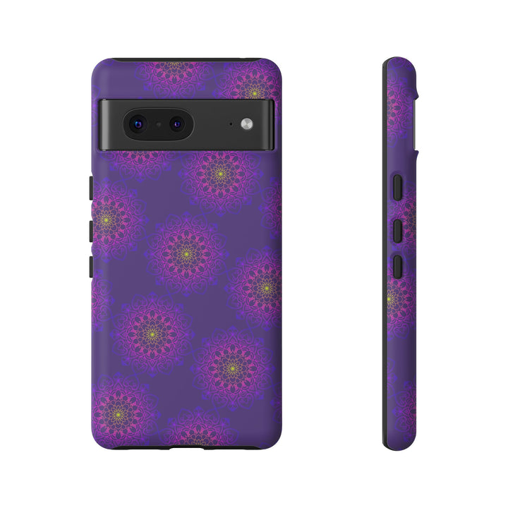 Intricate Purple Floral iPhone Case with Bold Mandala Design