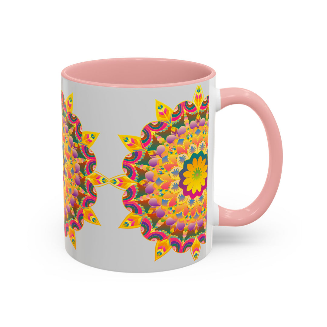 Colorful mandala art mug with vibrant floral design, perfect for enjoying your favorite hot beverage in style