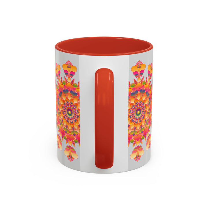 Mandala Art Mug with Colorful Flowers and Intricate Circles on White Background