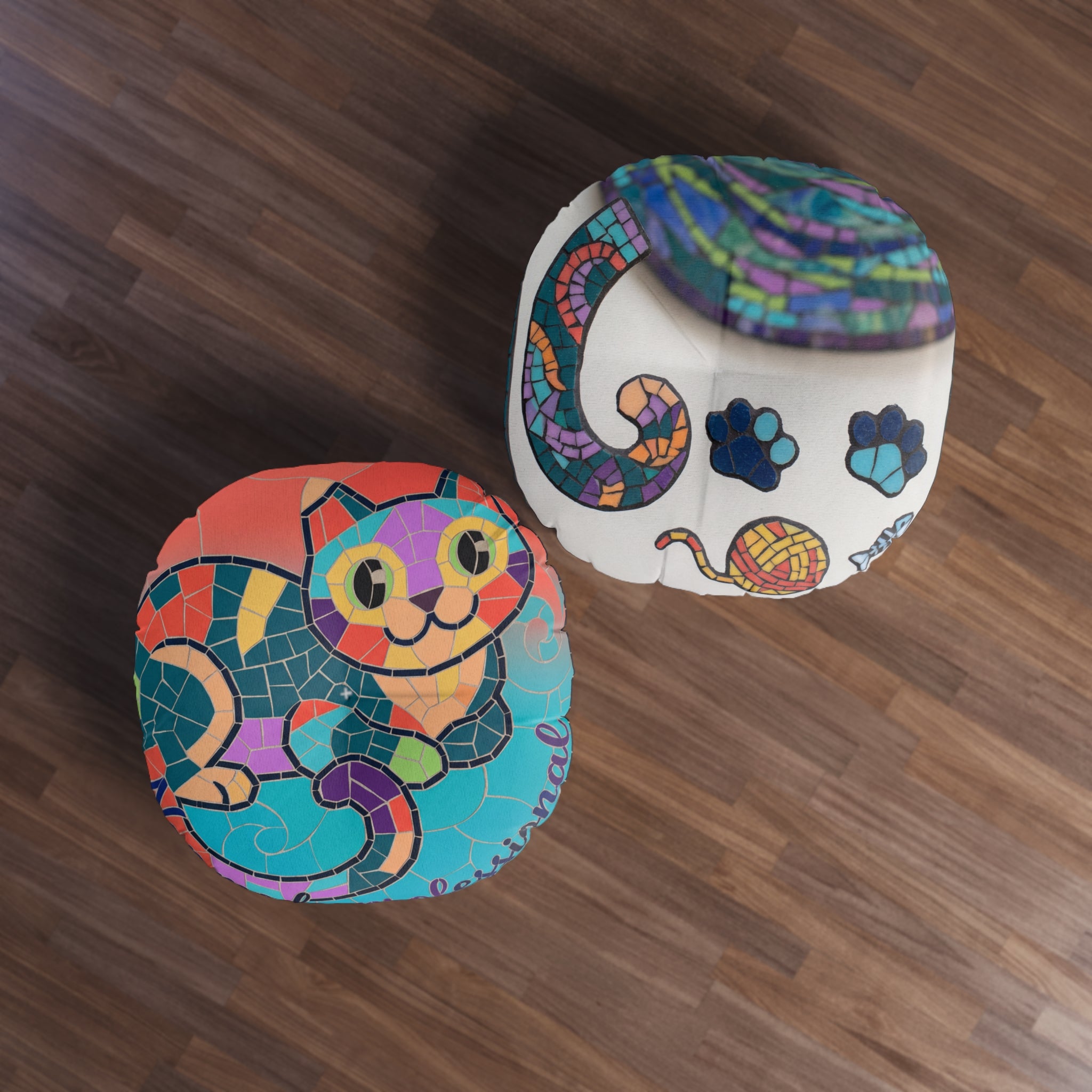 Mosaic Cat Dream Round Floor Pillow