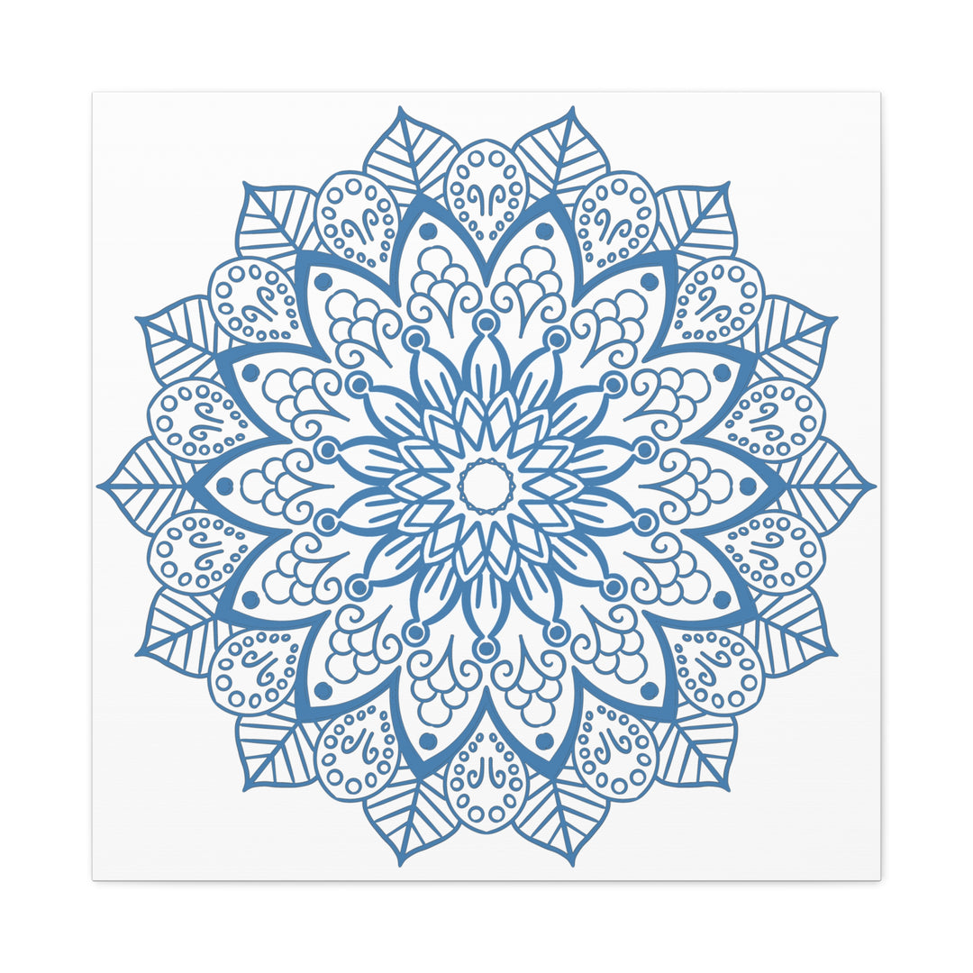 Beautiful steel blue canvas featuring intricate handmade mandala art design