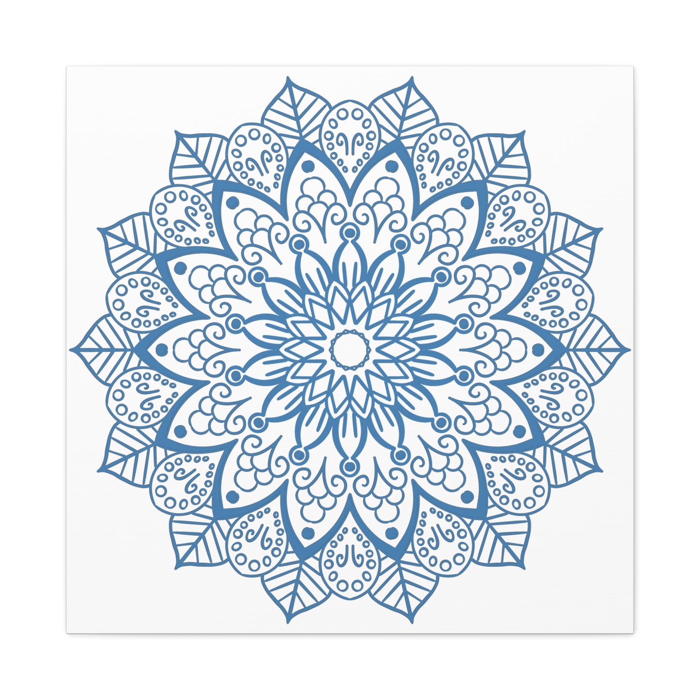 Beautiful steel blue canvas featuring intricate handmade mandala art design