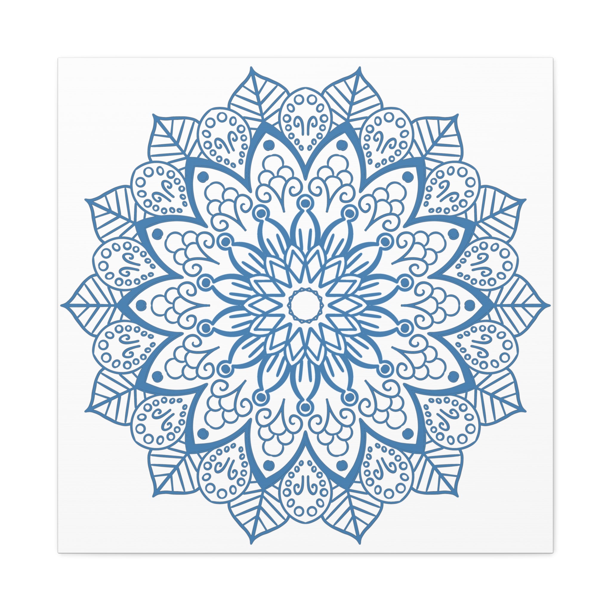 Beautiful steel blue canvas featuring intricate handmade mandala art design