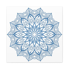 Beautiful steel blue canvas featuring intricate handmade mandala art design