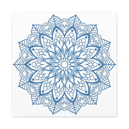 Beautiful steel blue canvas featuring intricate handmade mandala art design