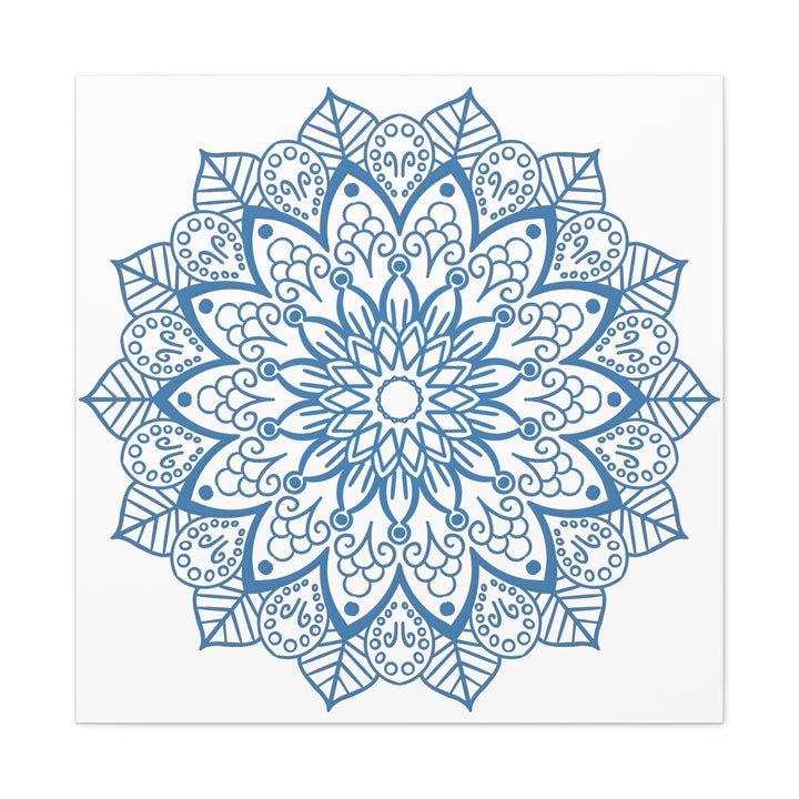 Beautiful steel blue canvas featuring intricate handmade mandala art design