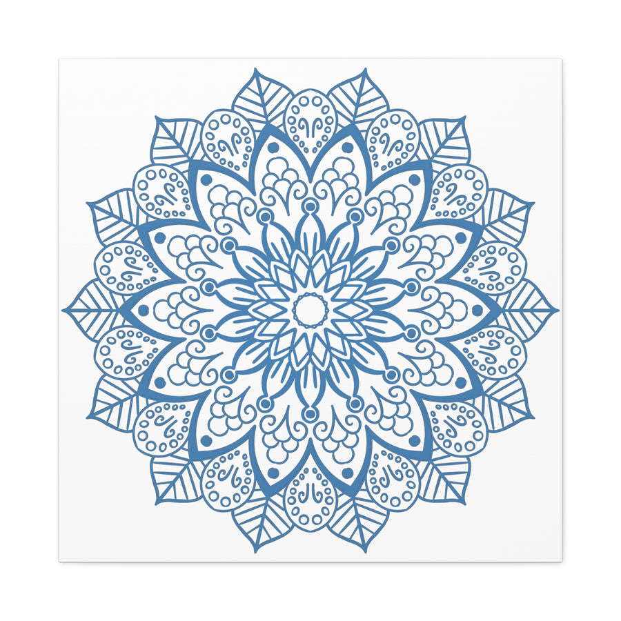 Beautiful steel blue canvas featuring intricate handmade mandala art design