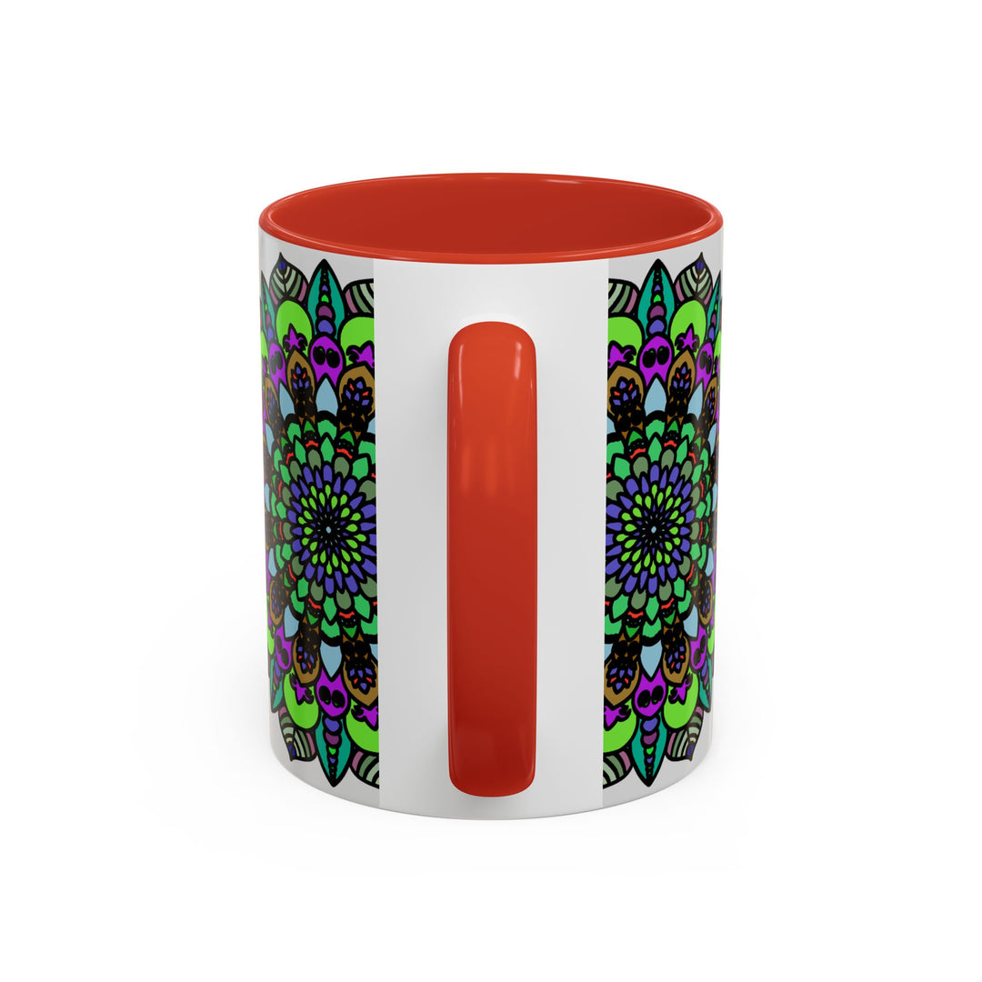 Colorful mandala art mug with intricate and detailed floral pattern