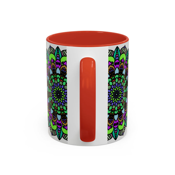 Colorful mandala art mug with intricate and detailed floral pattern