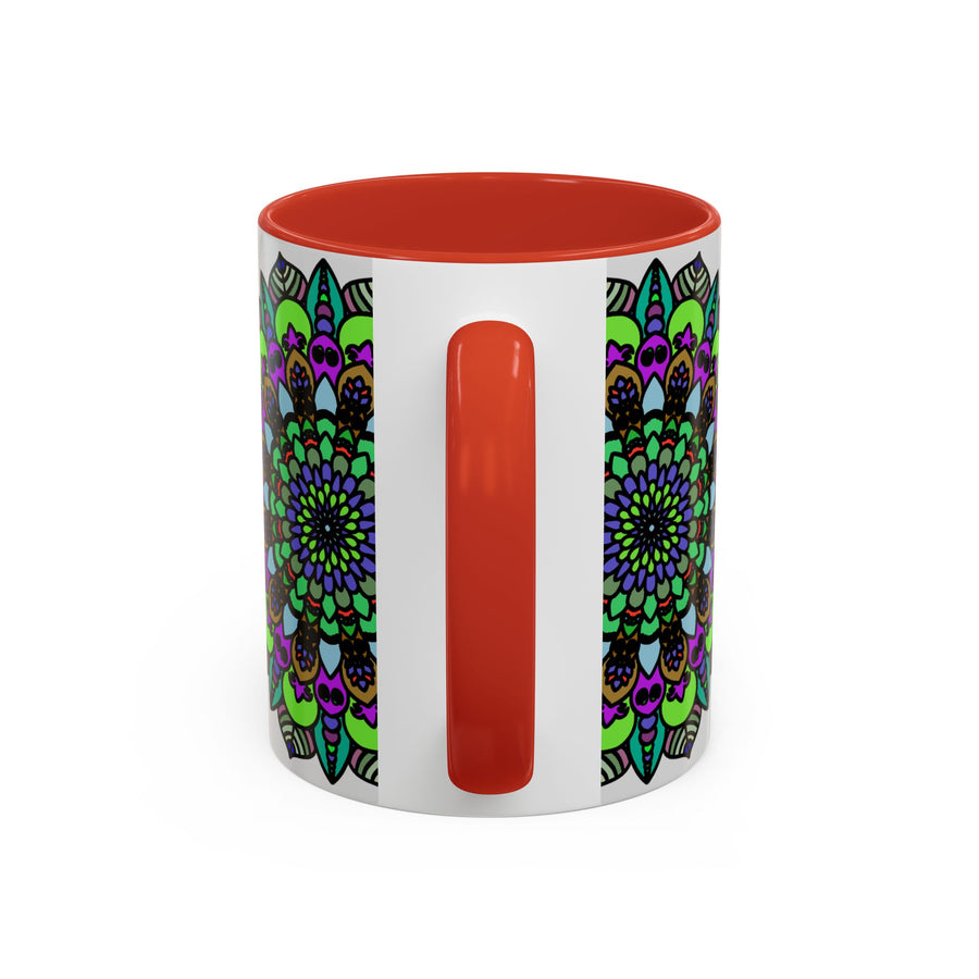 Colorful mandala art mug with intricate and detailed floral pattern