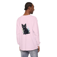 Black Kitten Watercolor Long Sleeve T-Shirt with realistic watercolor kitten graphic