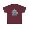 Black unisex heavy cotton tee with a colorful mandala art design that promotes mindfulness and yoga practice