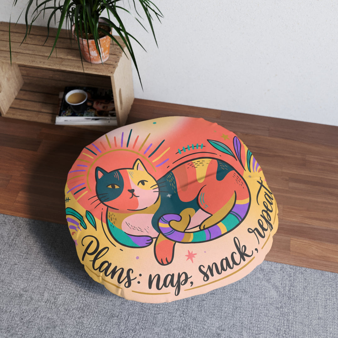 Cozy Cat Nap Floor Pillow - Boho Cat Cushion