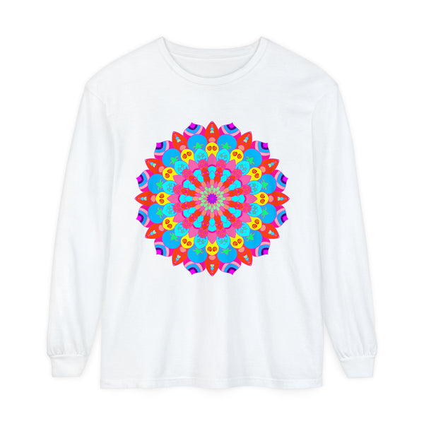 Colorful Mandala Unisex Long Sleeve T-Shirt featuring intricate, vibrant design