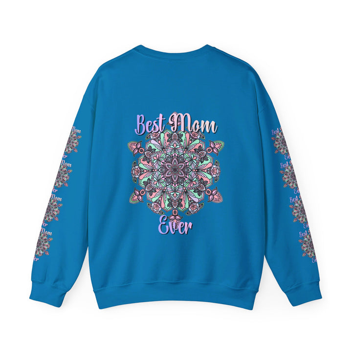 Unisex heavy blend crewneck sweatshirt in black with 'Best Mom Ever' design, perfect birthday gift for mom