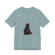 Black Cat Mystery T-Shirt featuring a shadowy feline design for elegant style