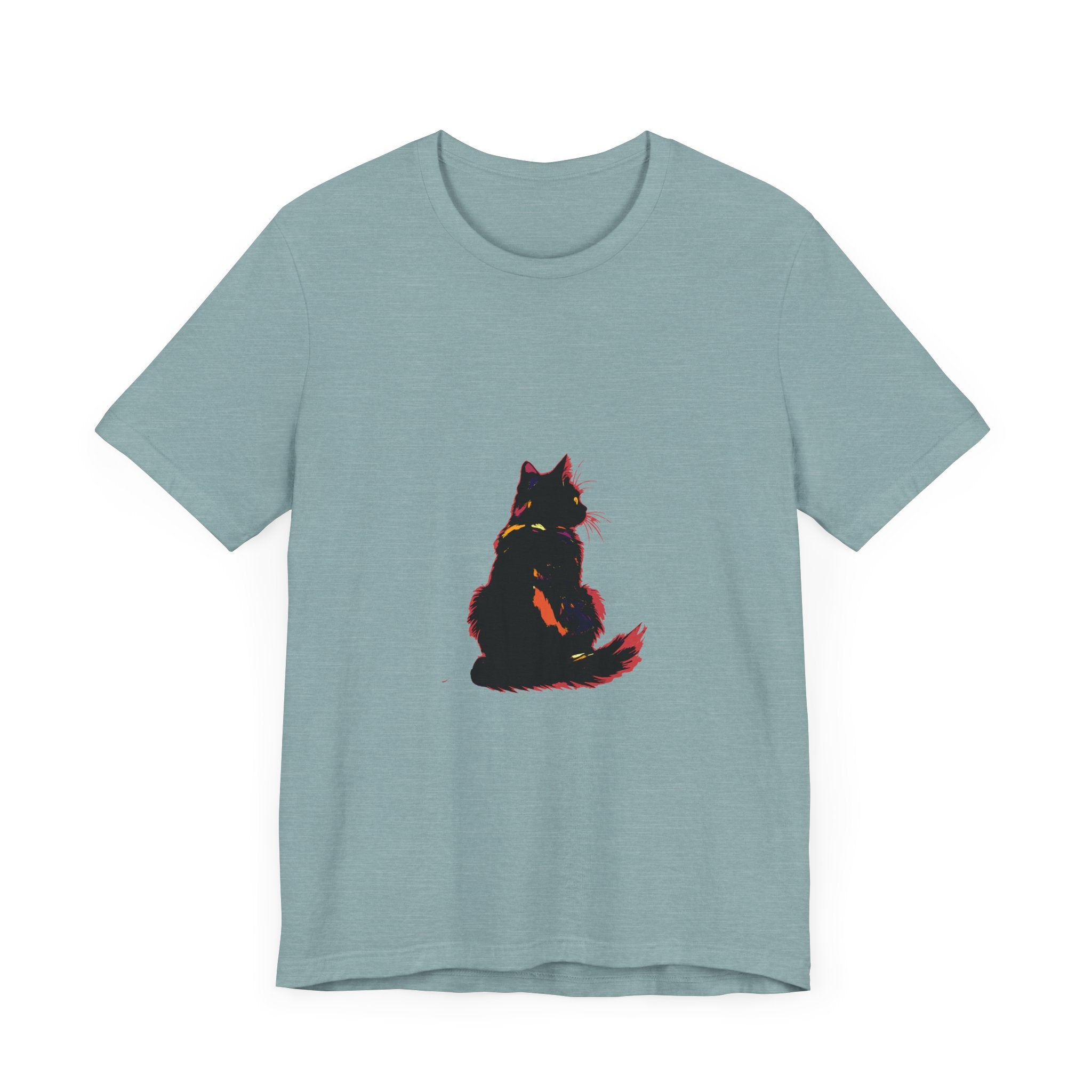 Black Cat Mystery T-Shirt featuring a shadowy feline design for elegant style